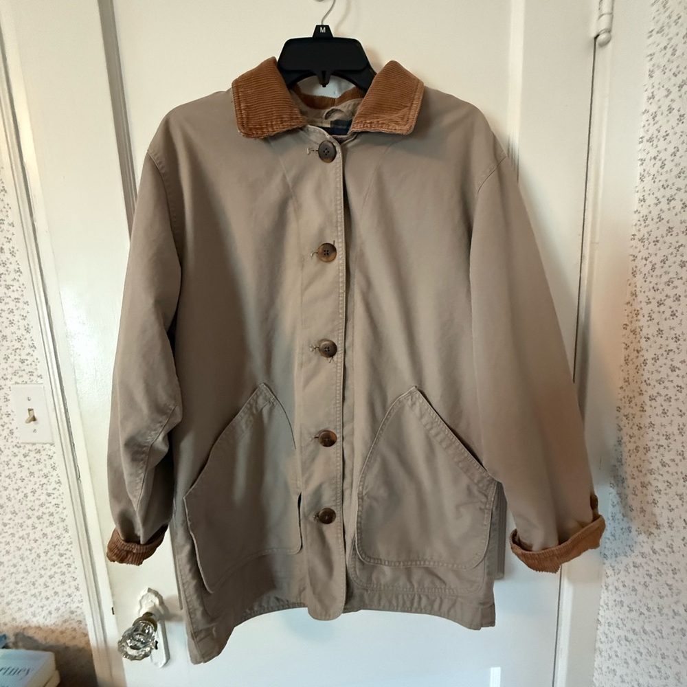 Lands' End Tan Barn Coat/ Utility Jacket with Brown Accents